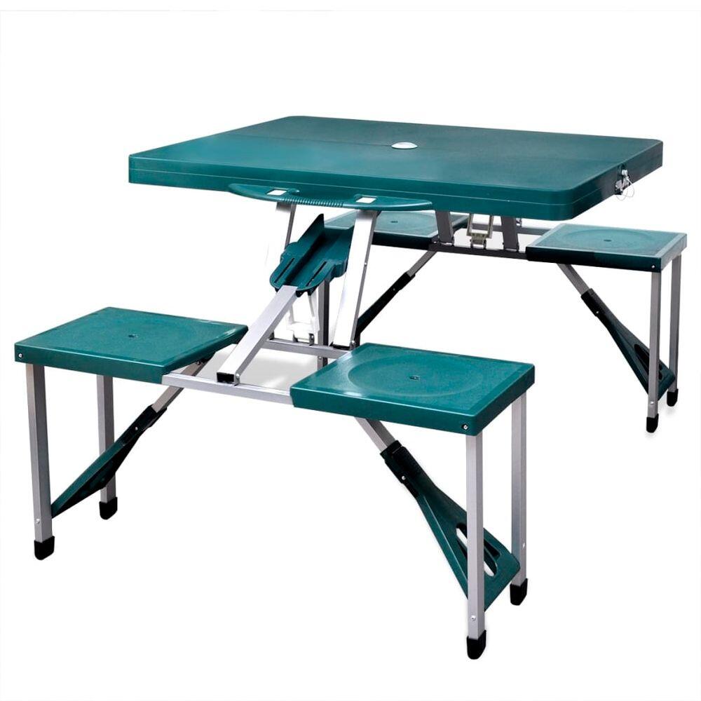 Set mesa plegable de camping y 4 taburetes aluminio gris claro 3/6
