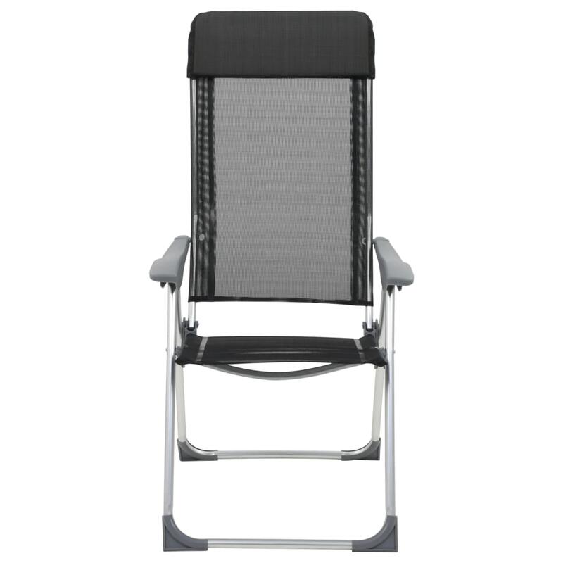 Cadeiras de campismo dobráveis 2 pcs alumínio preto