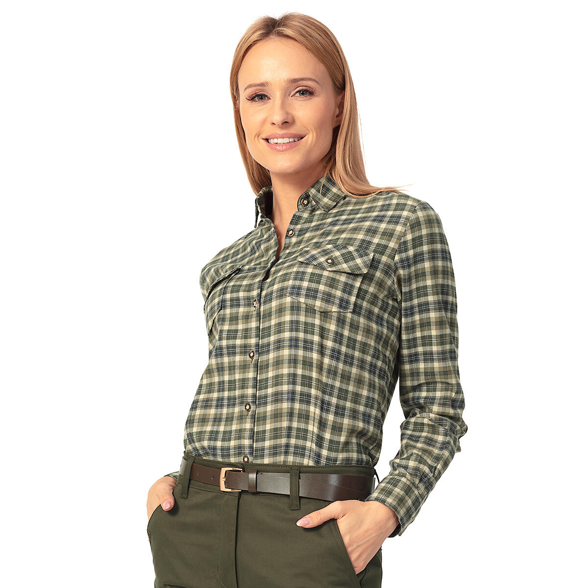 Chemise de chasse Willow a carreaux verts pour femmes TAGART Decathlon