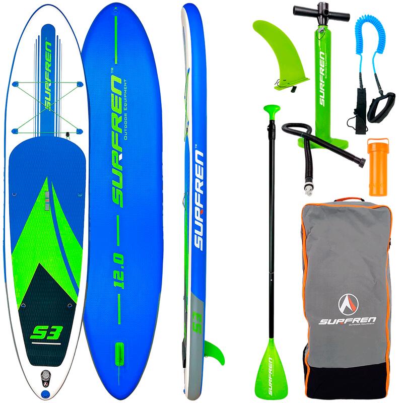 Stand Up Paddle Gonflable SURFREN S3 12'0"  Bleu/Vert