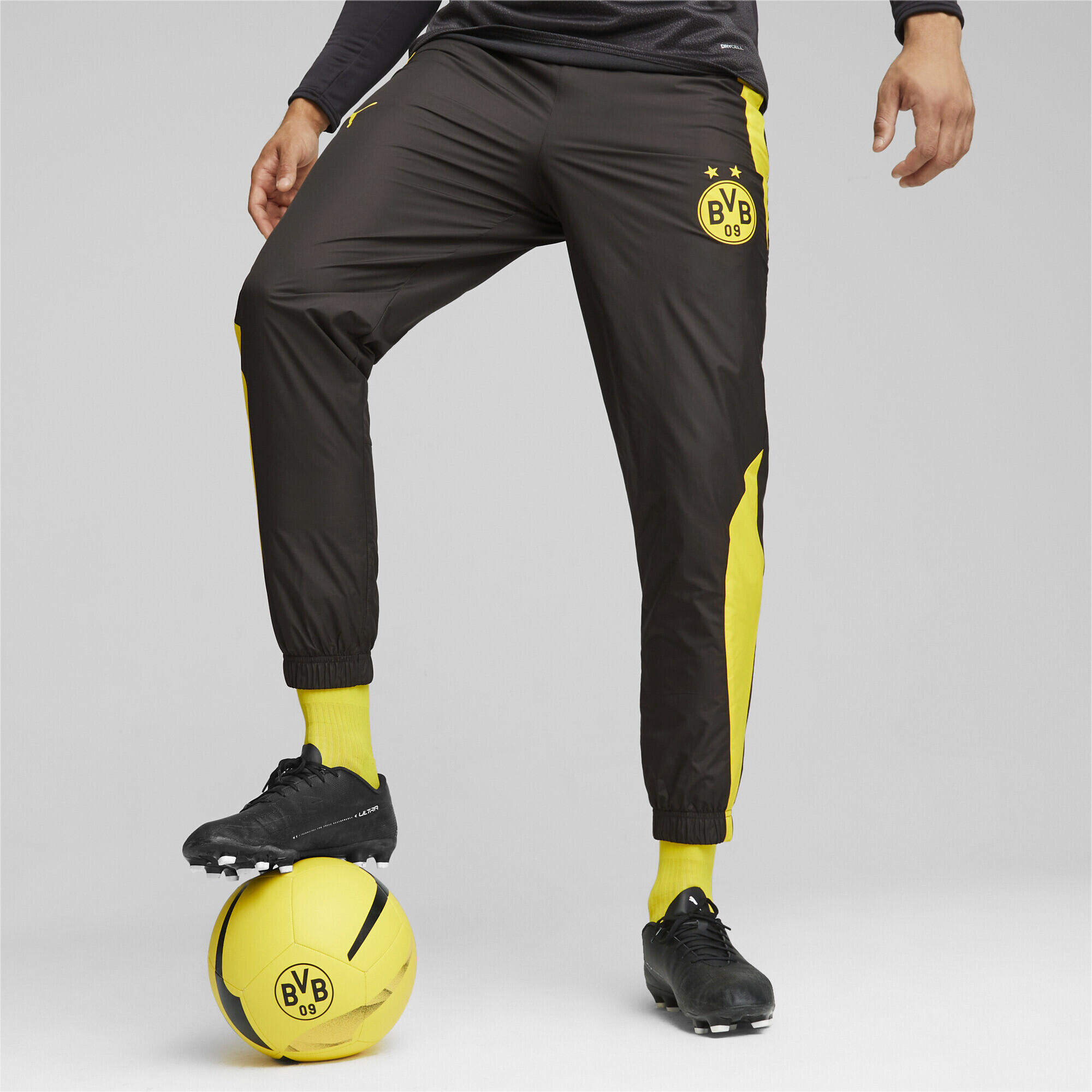 Pantaloni da calcio Borussia Dortmund pre-partita PUMA Black Cyber Yellow 2/6