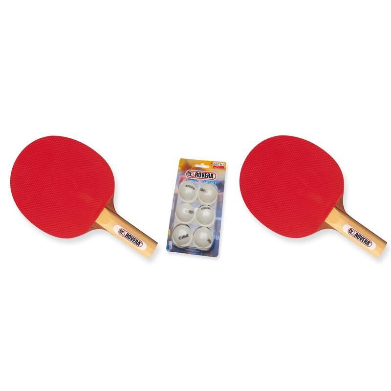 Set de Ping Pong con 2 Raquetas ER ROVERA y 4 Pelotas Blancas