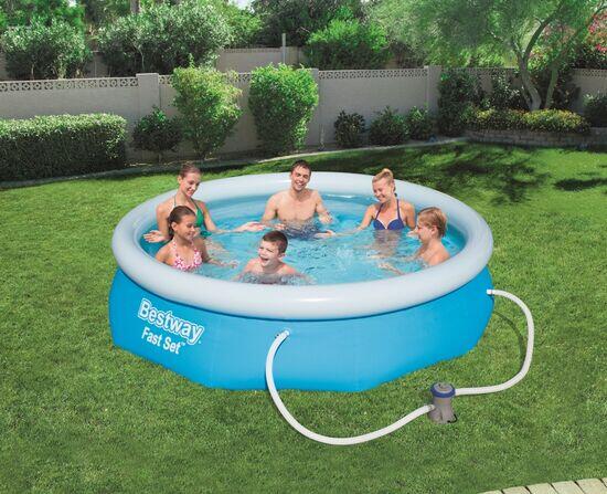 Bestway 10ft Fast Set Round Pool Bundle, Swimming Pool, Blue 2/3