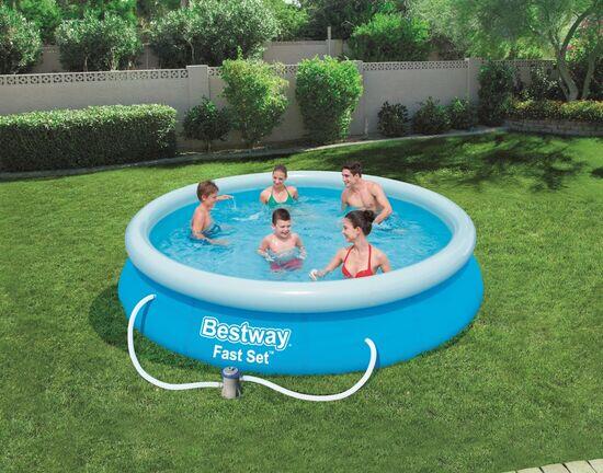 Bestway 12ft Fast Set Round Pool Bundle, Swimming Pool, Blue 2/4