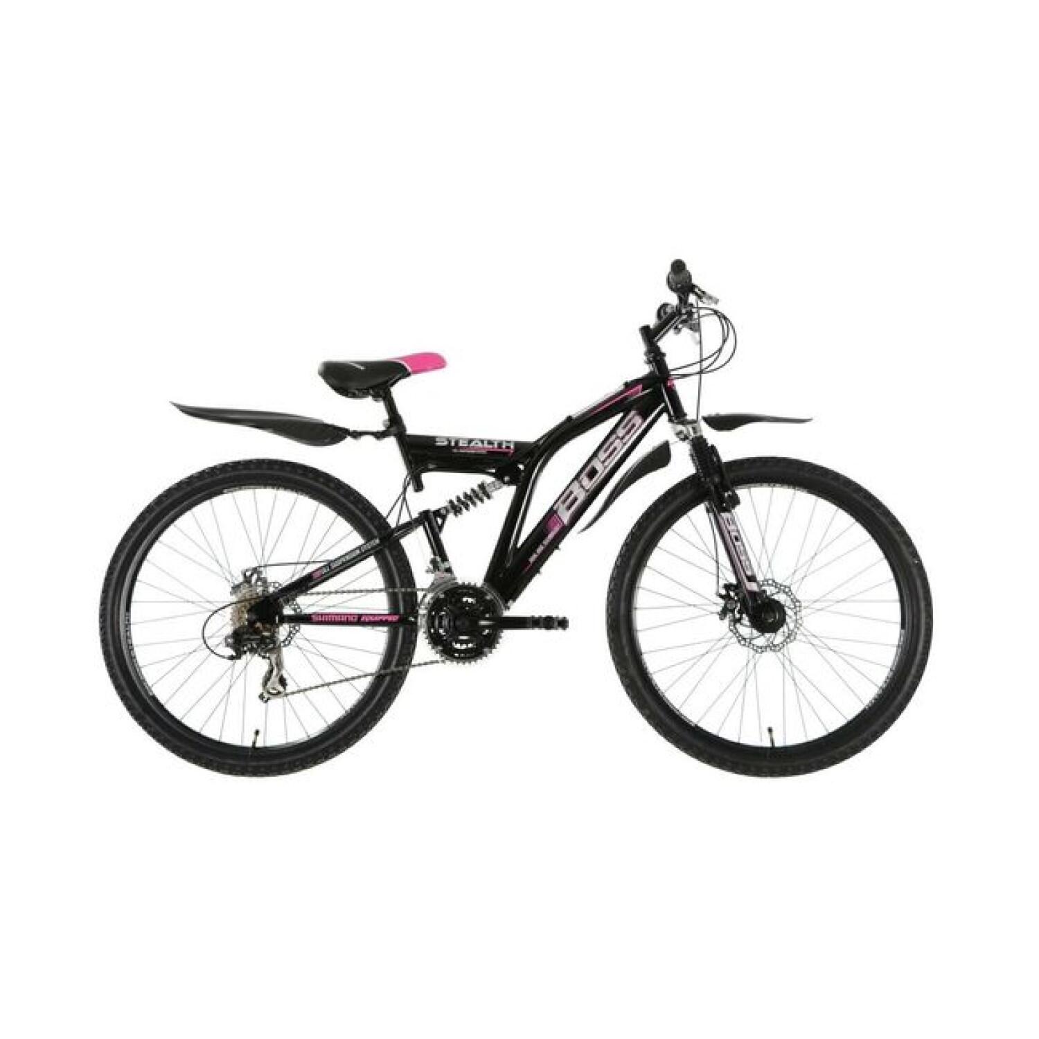 BOSS Boss Stealth Ladies FS Mountain Bike, 26in Wheel - Black/Silver/Pink
