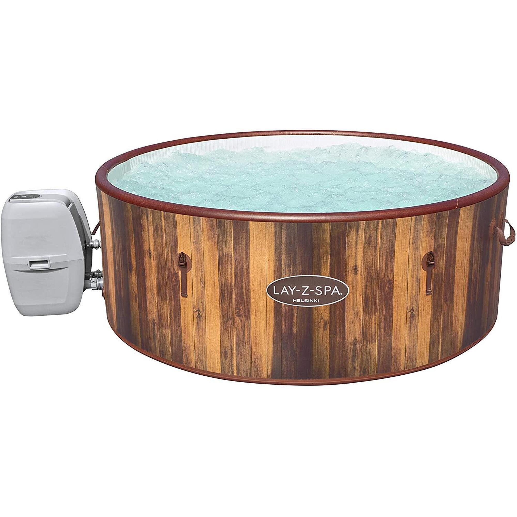 BESTWAY Lay-Z-Spa Helsinki Hot Tub, Wood Effect Inflatable Spa with Freeze Shield