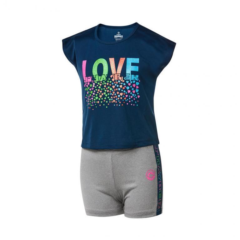 T-shirt + Calções de Ginástica 100% poliéster para criança LOVE Marinho 3/4