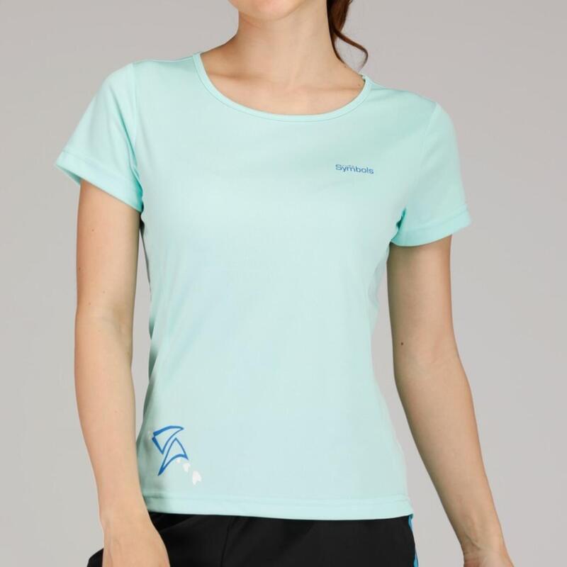 Women Quick Dry Crew Neck Short Sleeve Sport T-shirt - Turquoise