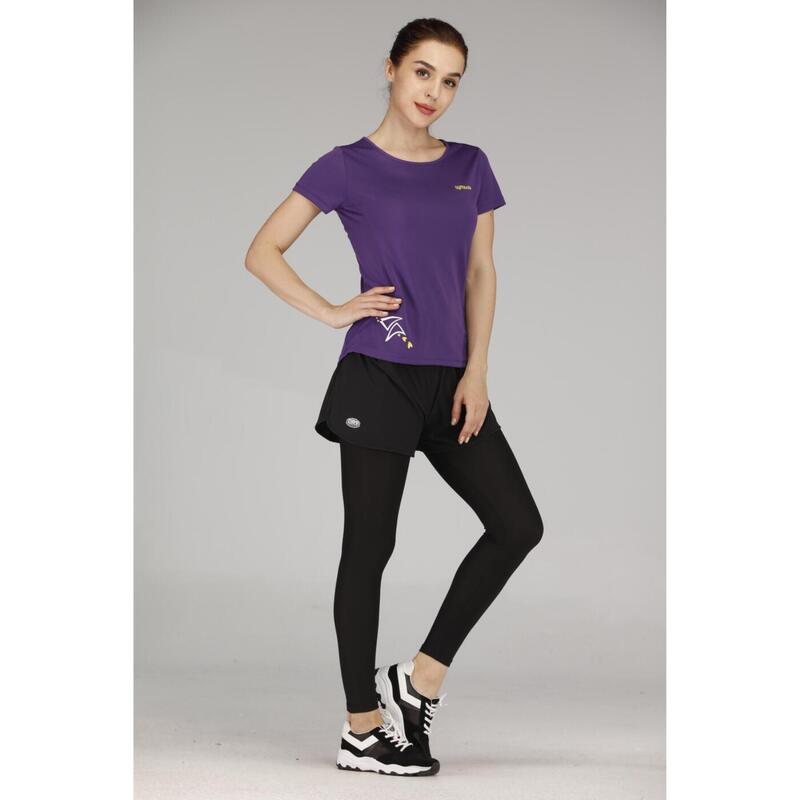 女裝排汗透氣圓領短袖運動T恤 - 紫色