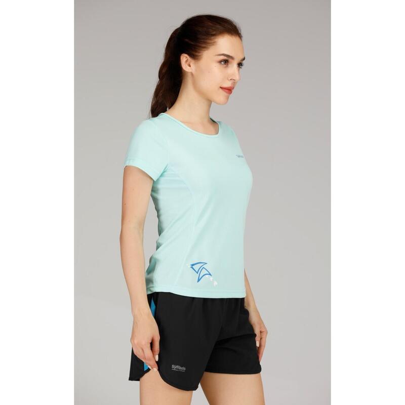 Women Quick Dry Crew Neck Short Sleeve Sport T-shirt - Turquoise