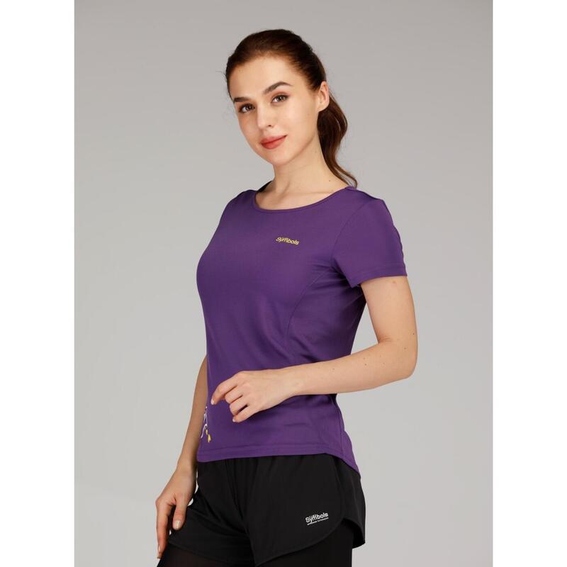 Women Quick Dry Crew Neck Short Sleeve Sport T-shirt - Purple