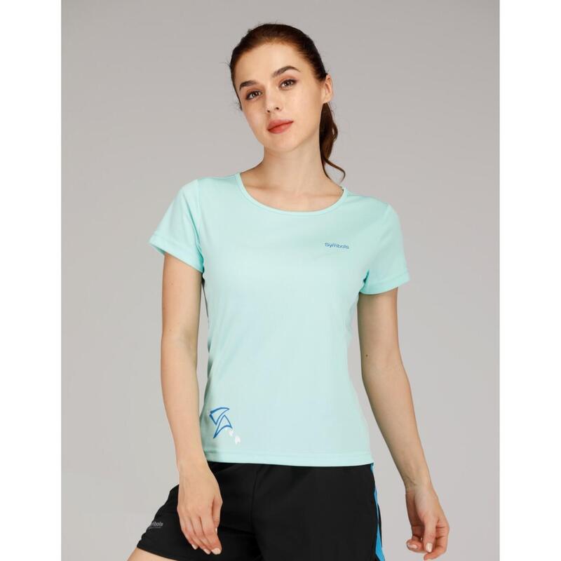 Women Quick Dry Crew Neck Short Sleeve Sport T-shirt - Turquoise
