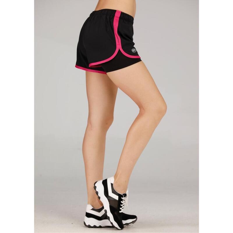 Women Quick Dry 2 in 1 Running Shorts - Pink / Black