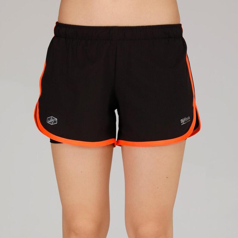 Women Slim Fit Quick Dry 2 in 1 Running Shorts - Orange / Black