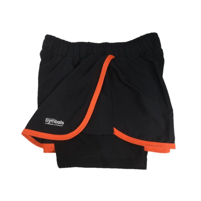 Women Slim Fit Quick Dry 2 in 1 Running Shorts - Orange / Black