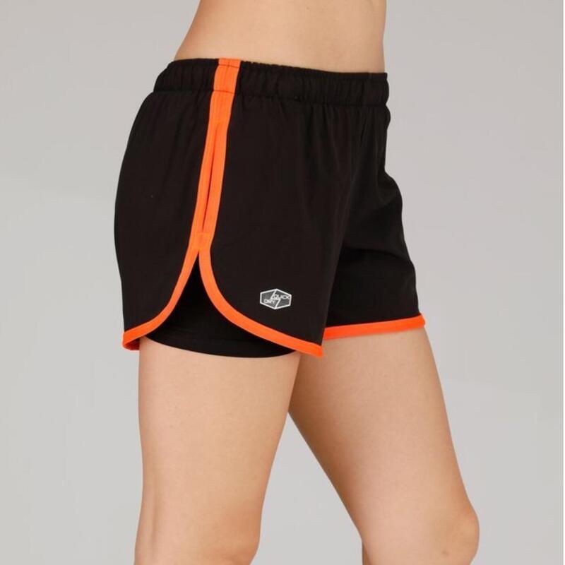 Women Quick Dry 2 in 1 Running Shorts - Orange / Black