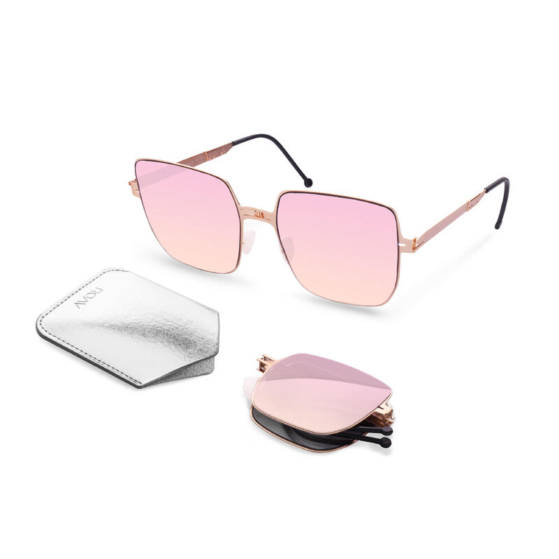 BRIGITTE S006 Adult Unisex Folding Sunglasses - Gold / Pink