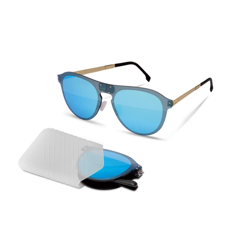 GRAVITY O003 Adult Unisex Folding Sunglasses - Brush Gold/Blue