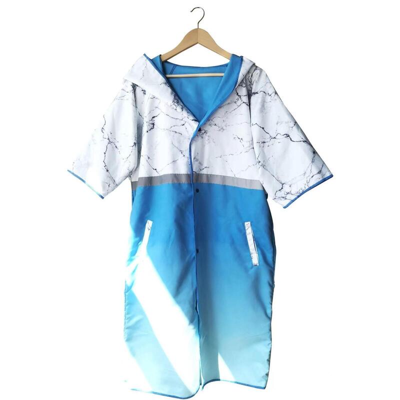 Adult Unisex UPF 50+ Windproof Quick-drying Microfiber Beach Poncho - White/Blue