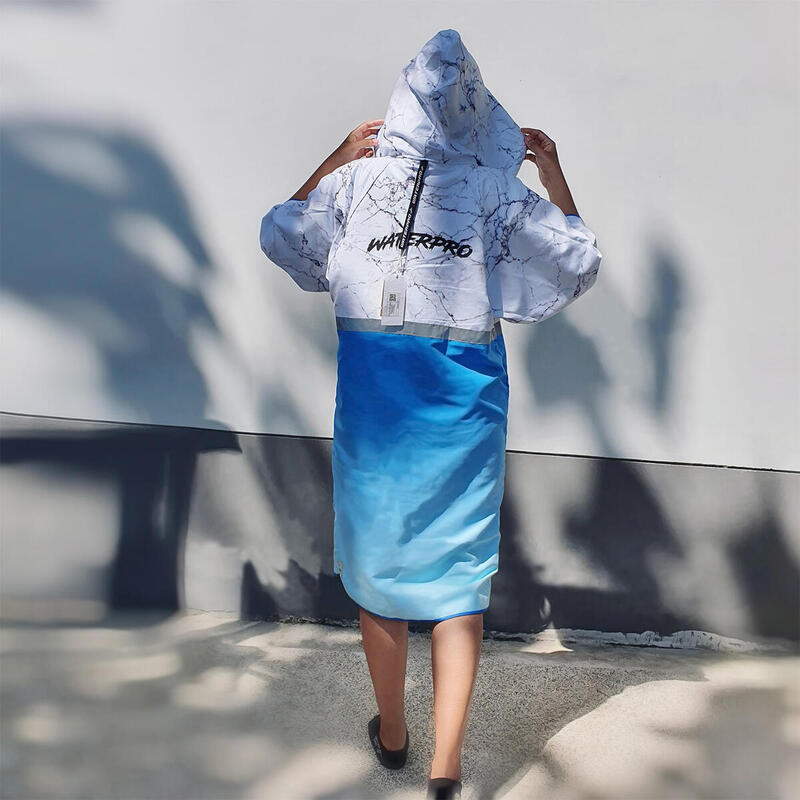 成人中性UPF 50+防曬保暖風速乾布斗篷衣 - 白色/藍色