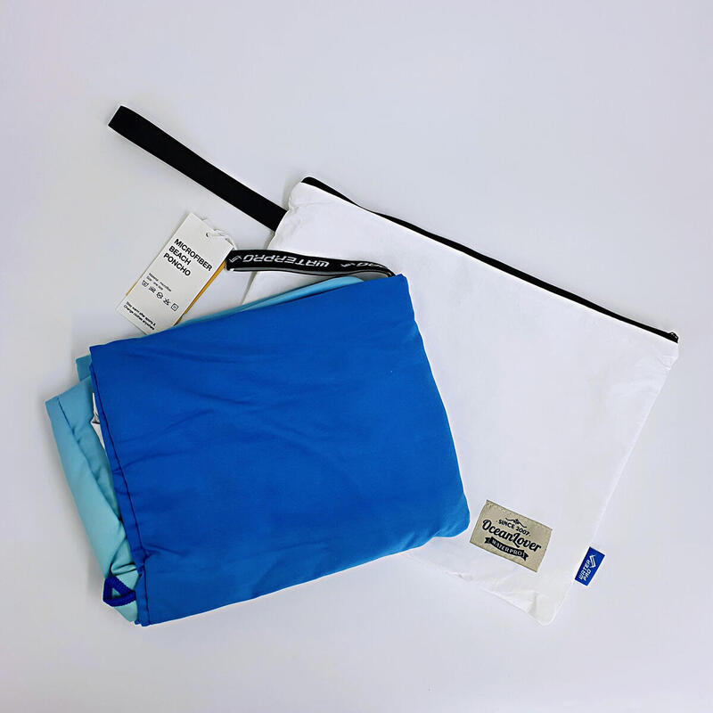 Adult Unisex UPF 50+ Windproof Quick-drying Microfiber Beach Poncho - White/Blue