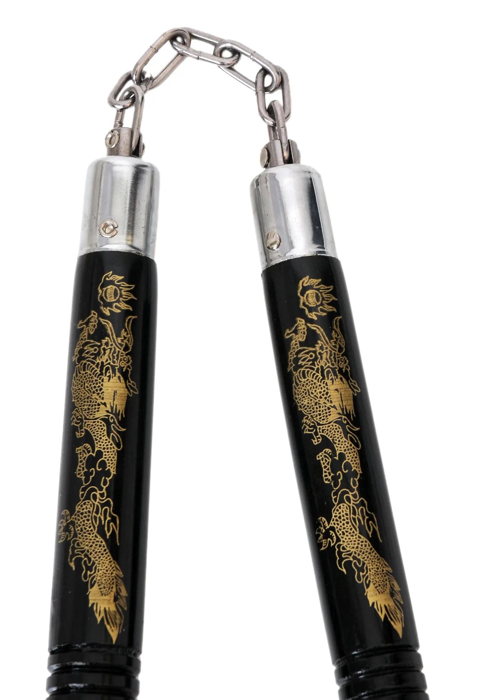 Nunchaku à chaîne en bois noir & doré 2/3
