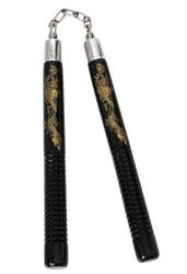 Nunchaku à chaîne en bois noir & doré