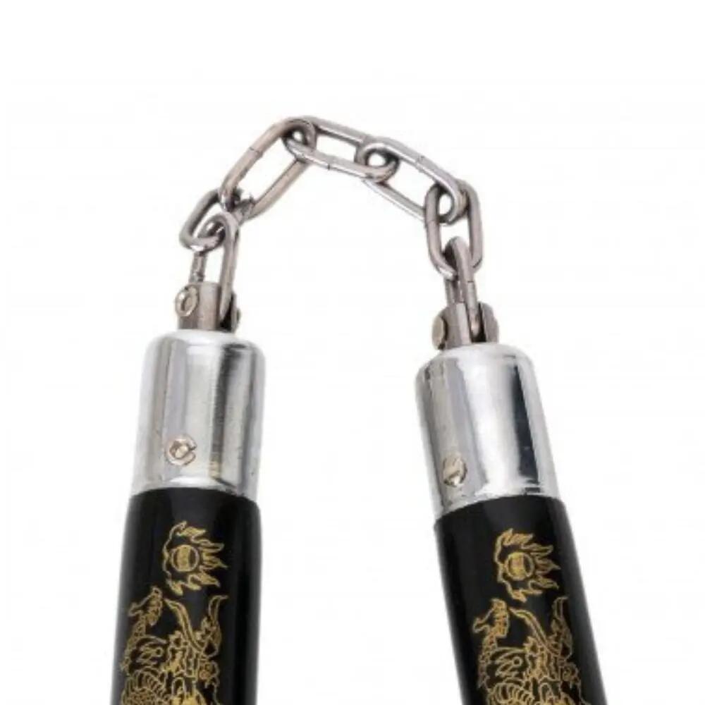 Nunchaku à chaîne en bois noir & doré 3/3