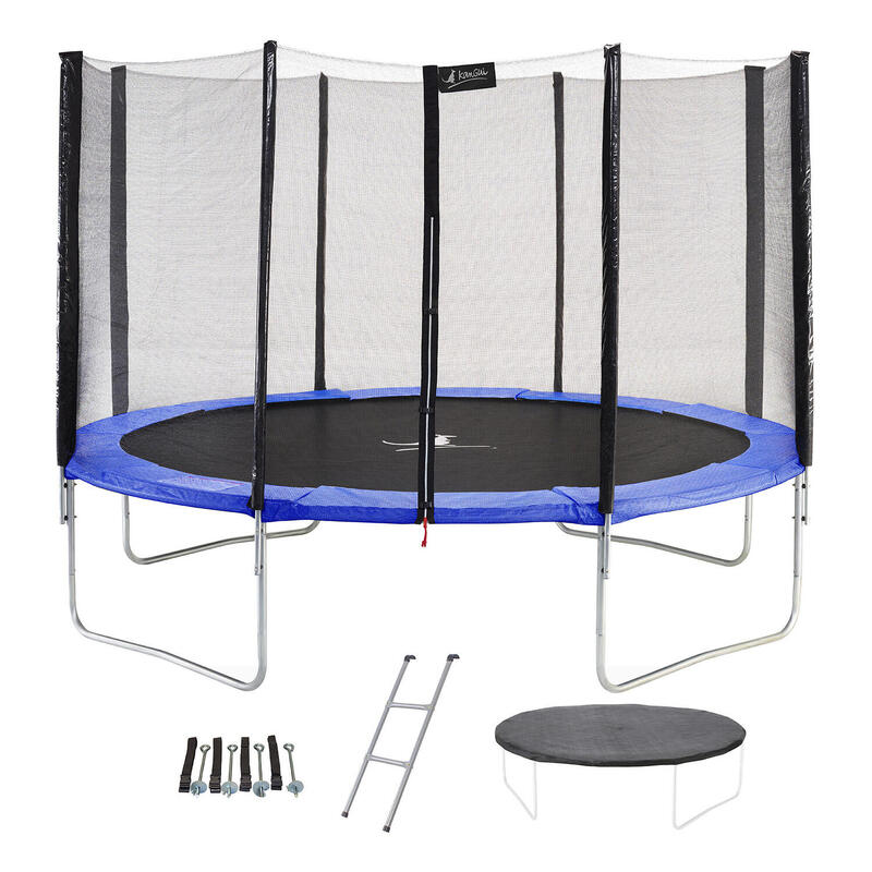 Trampoline rond Bleu Ø360cm avec filet, échelle, bâche et kit ancrage