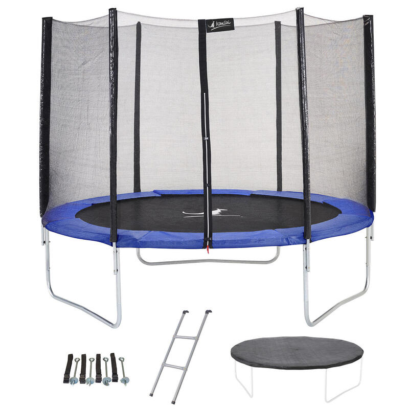 Trampoline rond Bleu Ø300cm avec filet, échelle, bâche et kit ancrage