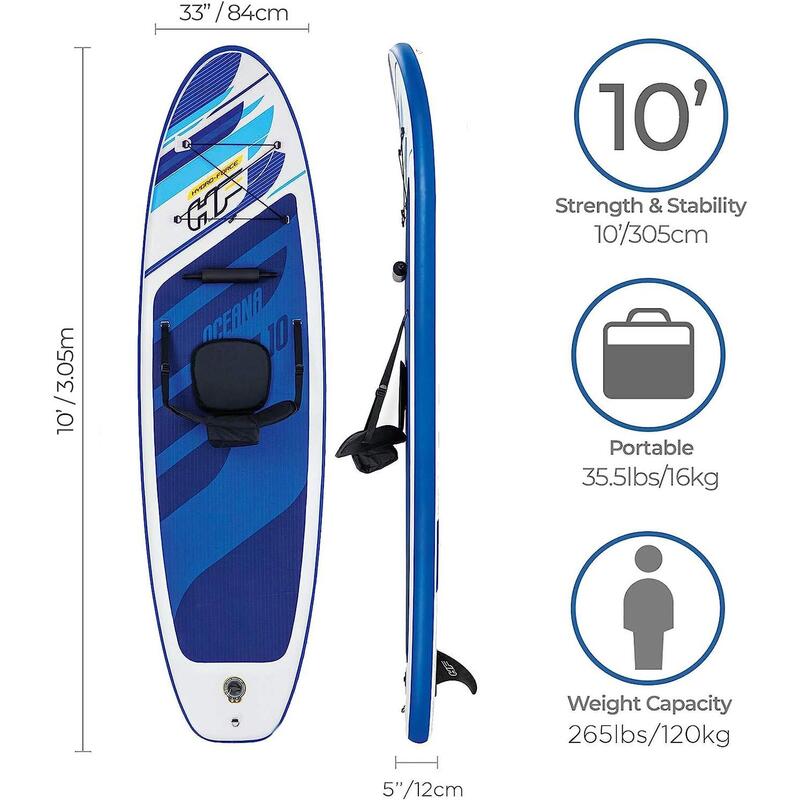 Tabla Paddle Surf Hinchable con Remo y Asiento BESTWAY Oceana 305x84x12 cm