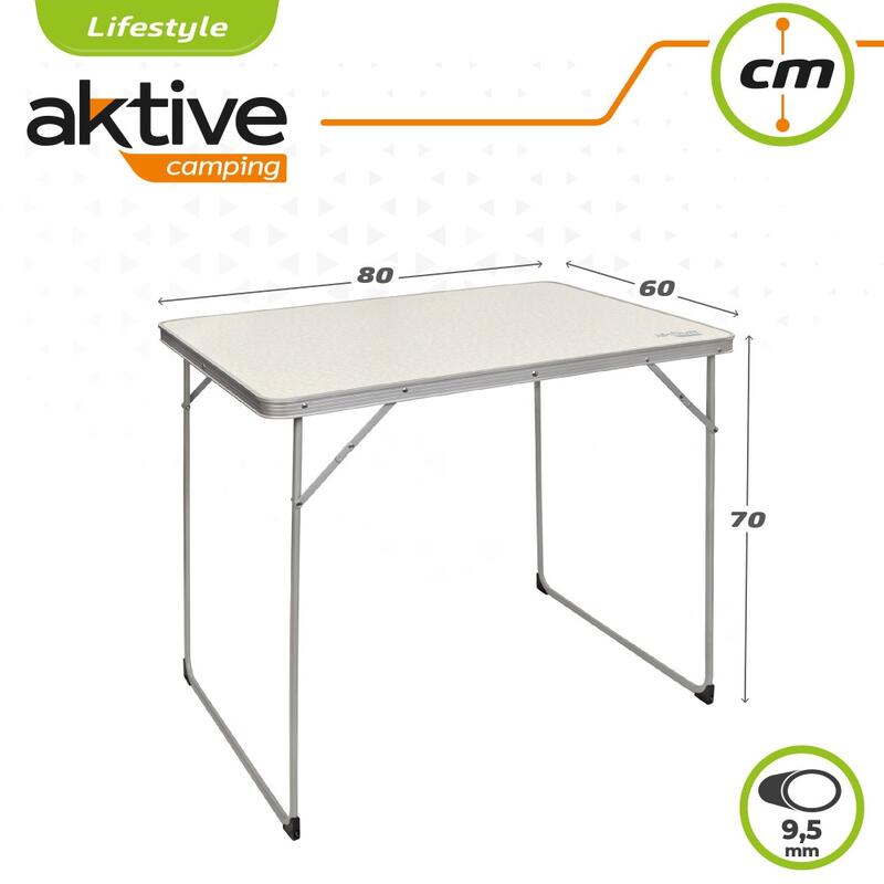 AKTIVE - Table Pliante en Aluminium et Bois. Table de Camping  80x60x70 cm