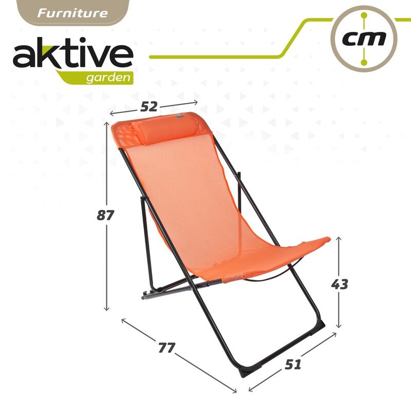 Silla tumbona plegable de jardín multiposición naranja con asa Aktive