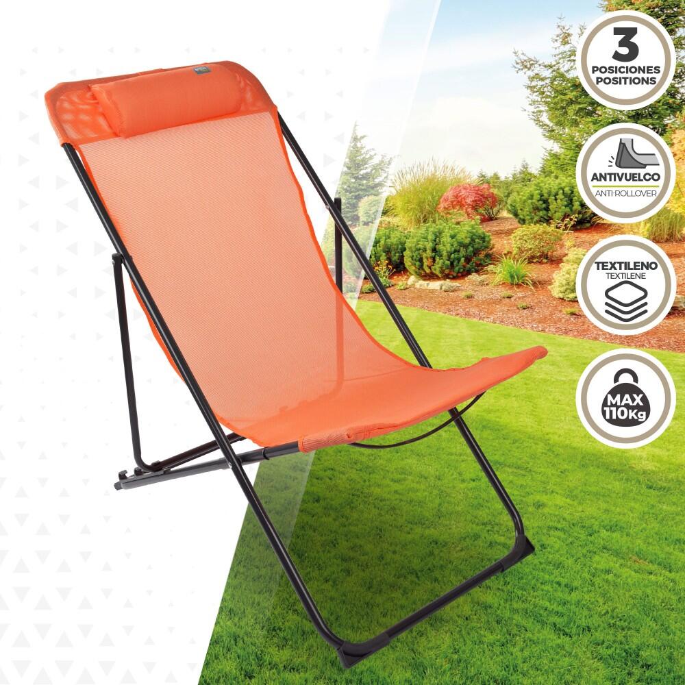 Chaise de jardin pliante multipositions orange avec poignée Aktive 2/7