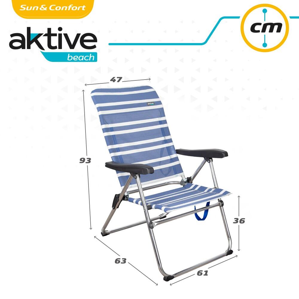 AKTIVE - Lot de 2 Chaises de Plage Pliantes Mykonos, Multipositions 46,5x63x93cm 6/7