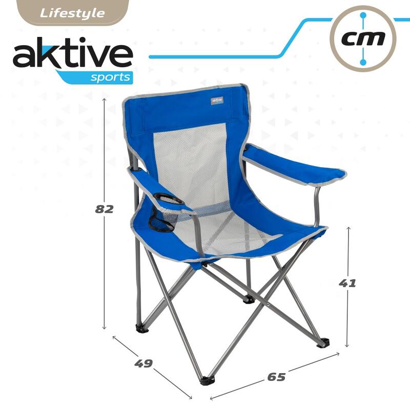 AKTIVE - Chaise Pliante Camping, 64,50 x 49,50 x 82 cm, Bleu et Gris