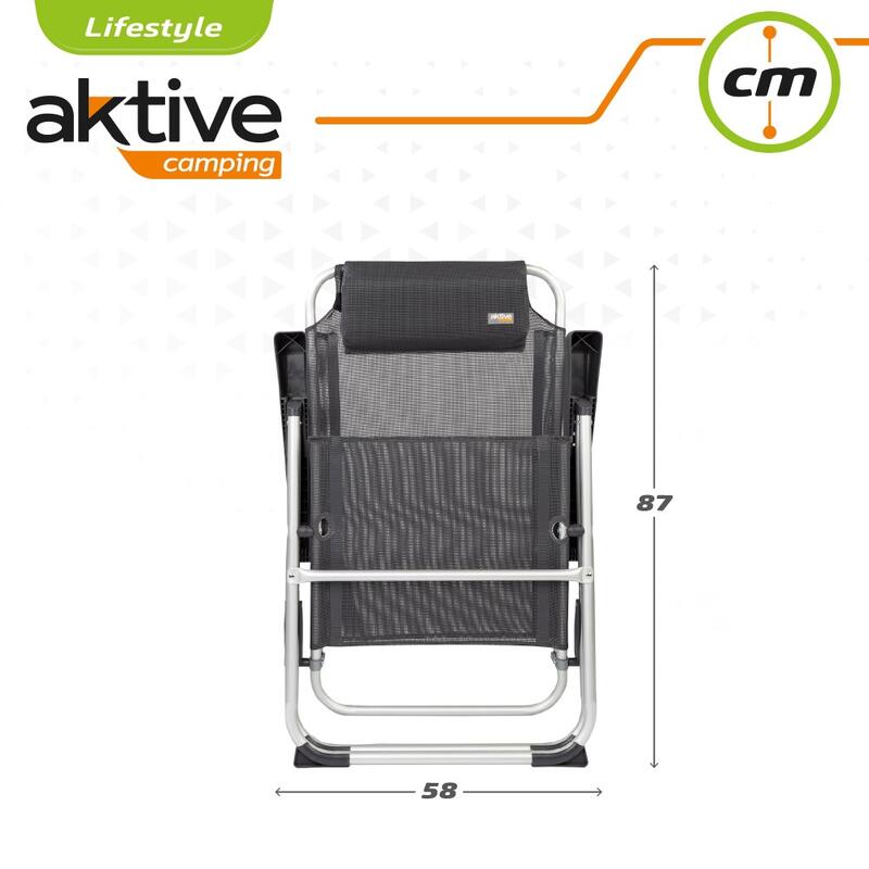 Cadeira de campismo dobrável multiposições cinza escuro c/almofada Aktive