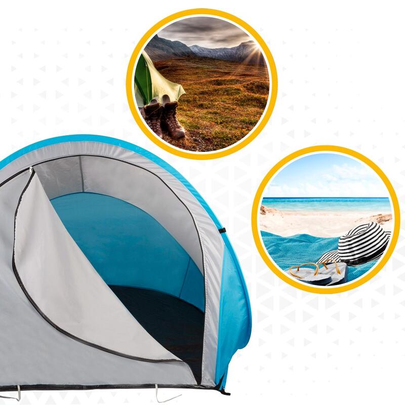 AKTIVE Tente Coupe-Vent Plage Pop Up Pliable, Protection UV, Bleu et Gris