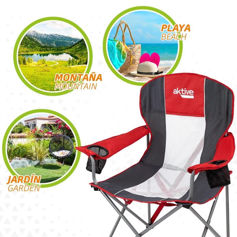 Silla plegable camping XL con posavasos Aktive