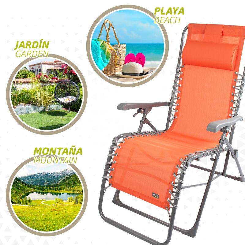 Cadeira espreguiçadeira de jardim dobrável gravidade zero laranja Aktive