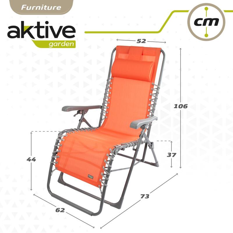 Chaise de jardin pliante orange à gravité zéro avec coussin Aktive