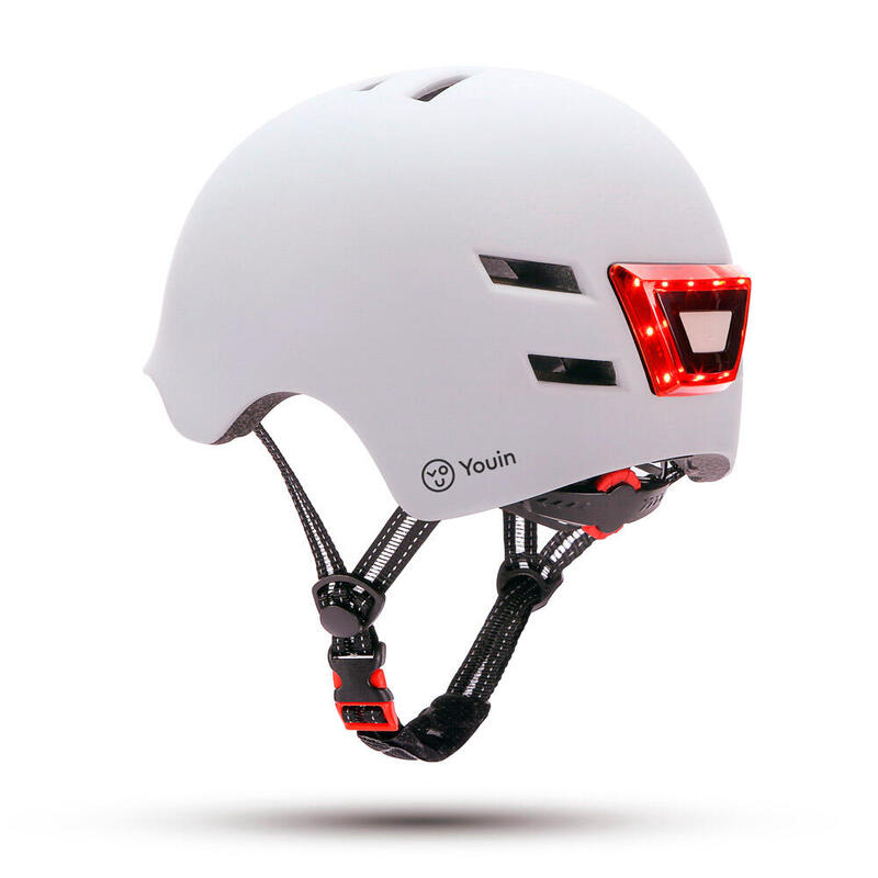 YOUIN Casco Homologado con Luces LED Ajustables USB - Talla L (58-61 cm), Blanco