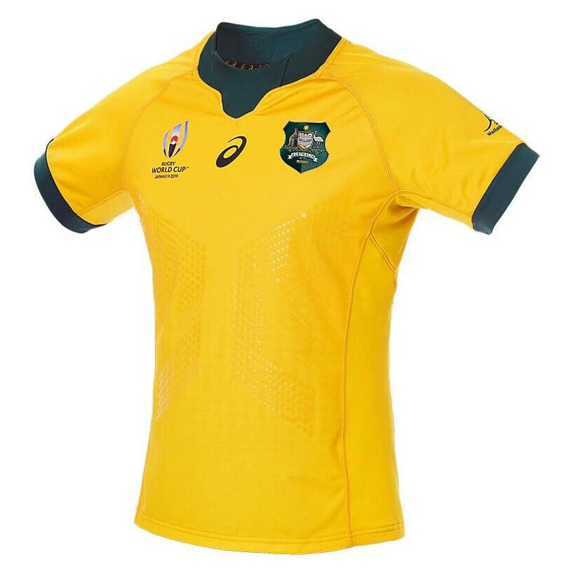 ASICS Australia Wallabies Mens Home RWC Gameday Rugby Shirt Yellow 1/3