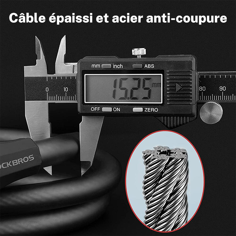 Câble Antivol vélo à Code 5 Chiffres Cadenas pliable Noir 120cm/180cm 4/7