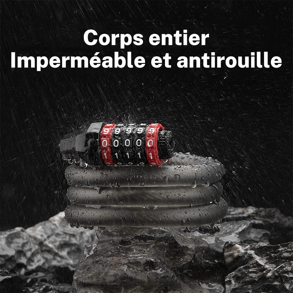 Câble Antivol vélo à Code 5 Chiffres Cadenas pliable Noir 120cm/180cm 3/7