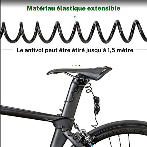 Câble Antivol Casque Vélo Cadenas à combinaison à 4 chiffres Noir 1,5m 4/7