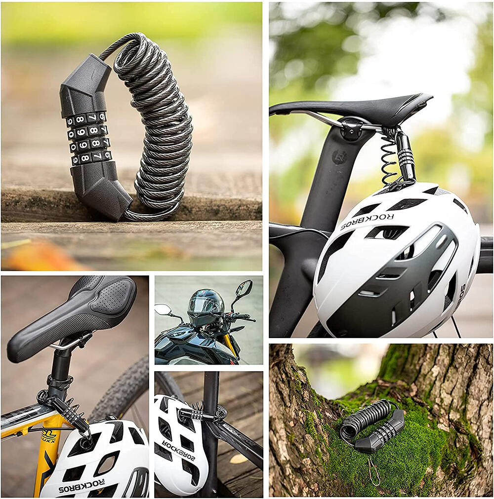 Câble Antivol Casque Vélo Cadenas à combinaison à 4 chiffres Noir 1,5m 7/7