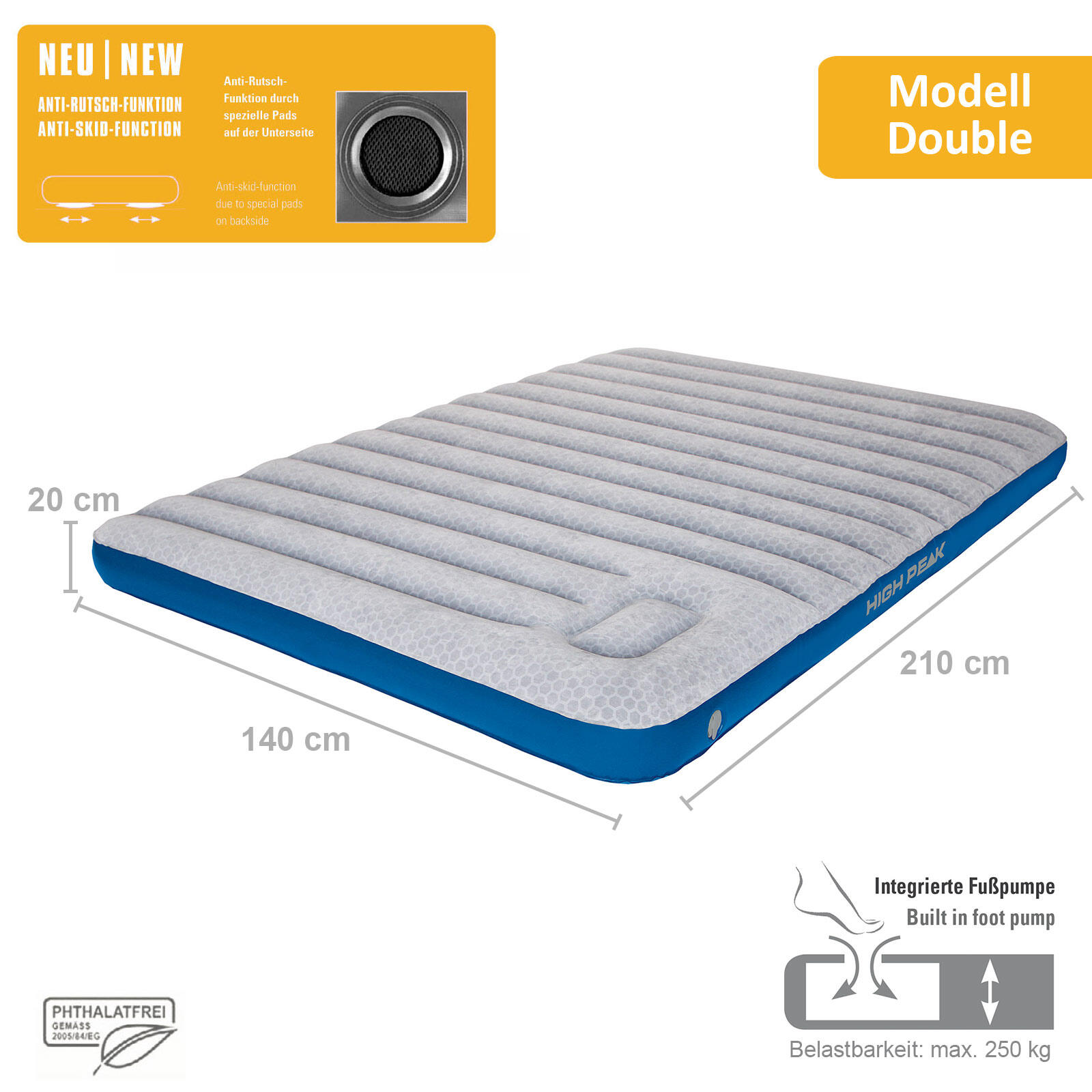 High Peak Luftbett "Cross Beam Double extra long"