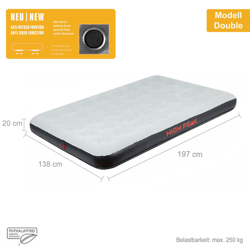 Materac Welurowy High Peak Double 197x138x20cm j.c.szary 40034