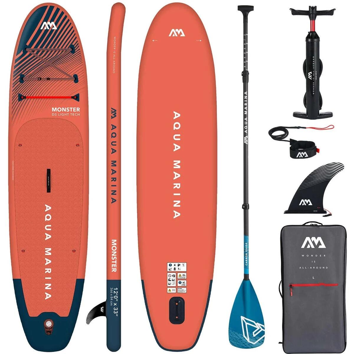 AQUA MARINA AQUA MARINA MONSTER 12’0” BT-23MOP SUP opblaasbaar board CARBON peddel